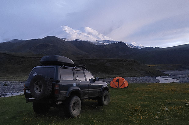 Base camp on the Emmanuel meadow at the foot of Elbrus